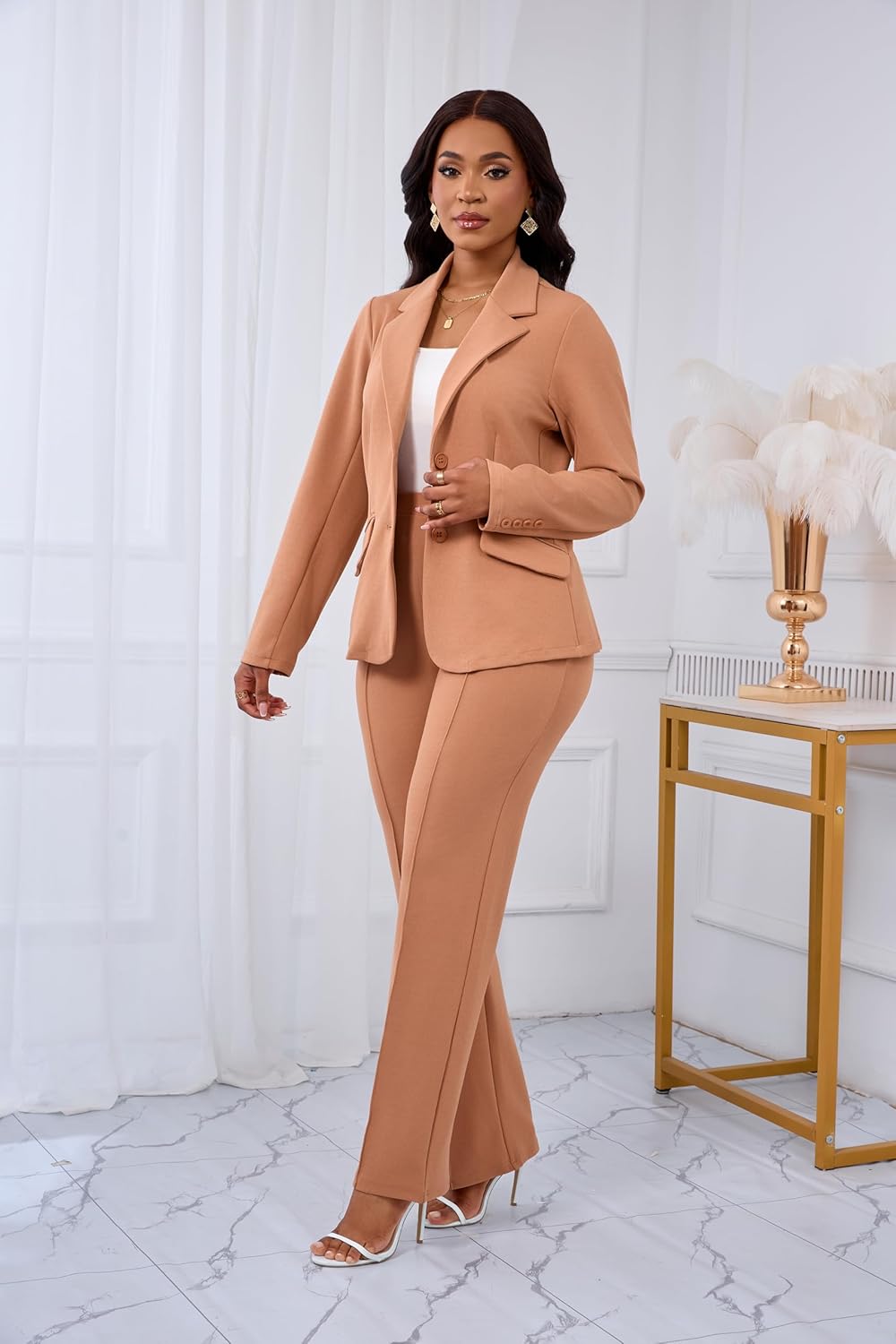 Kafiloe Women Suits 2 Piece Set Long Sleeve Blazer Pants Suit Dressy Pantsuits Business Casual Outfits - Image 4