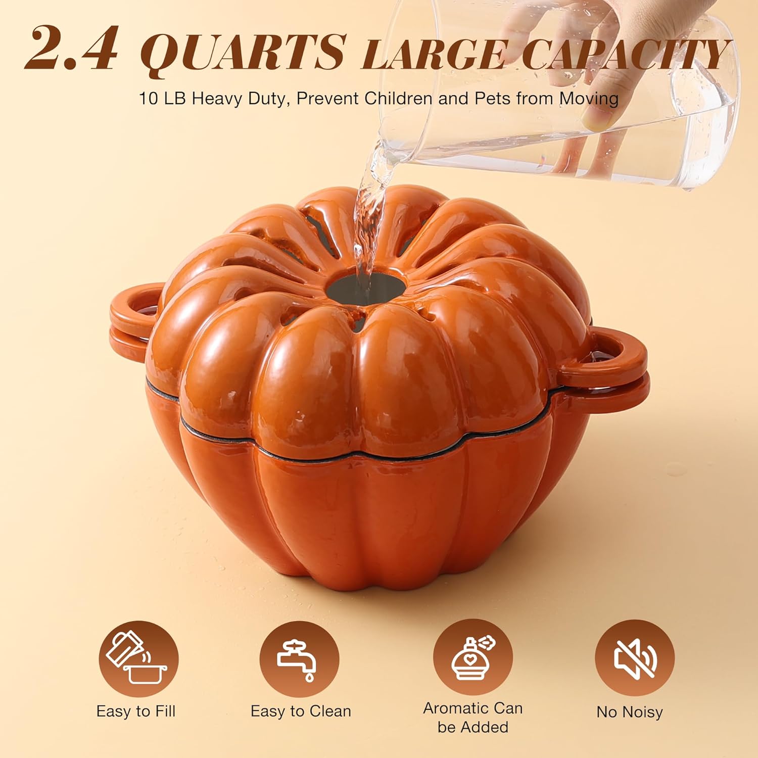 Wood Stove Steamer, WoodStove Humidifier, Woodstove Steamer, Cast Iron Humidifier for WOODStove 2.4 Quart Large Capacity Rust Resistant, Orange & Pumpkin