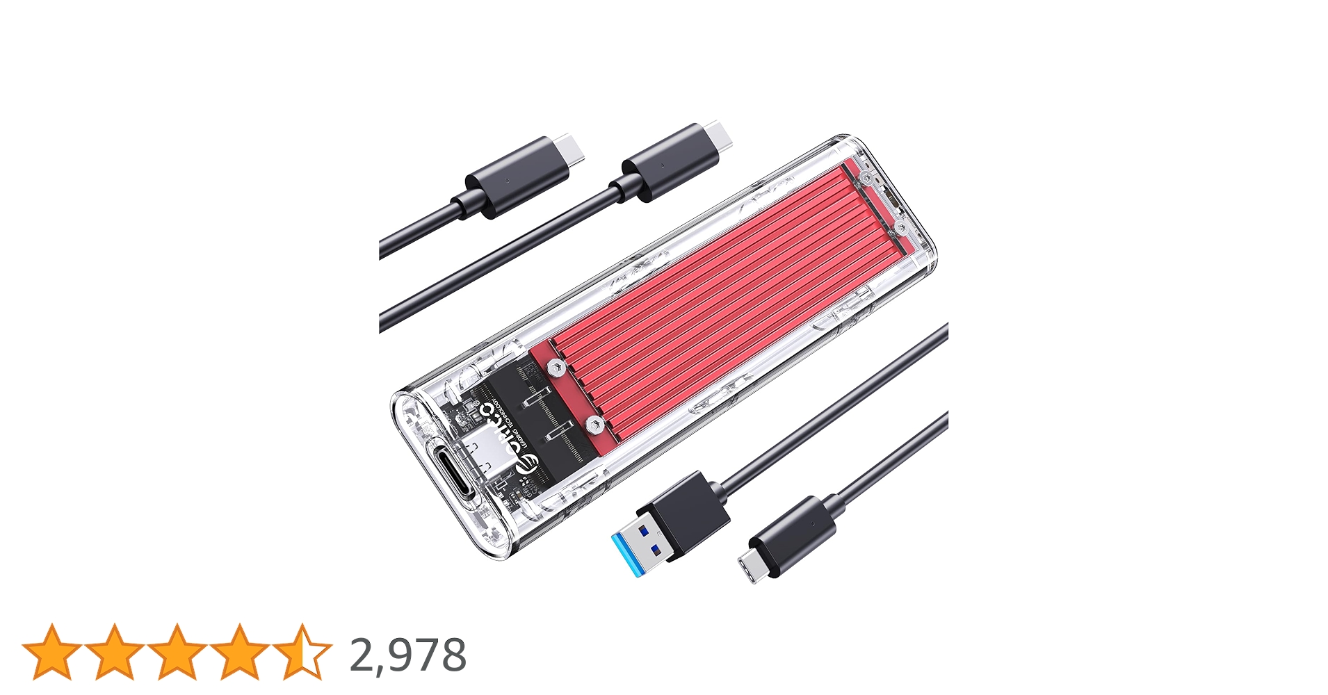 ORICO M.2 NVME SSD Case, USB-C Adapter USB 3.1 Gen2 (10Gbps) External M2 Enclosure for PCIe M-Key/B+M Key NVMe SSD 2230/2242/2260/2280, Red -TCM2