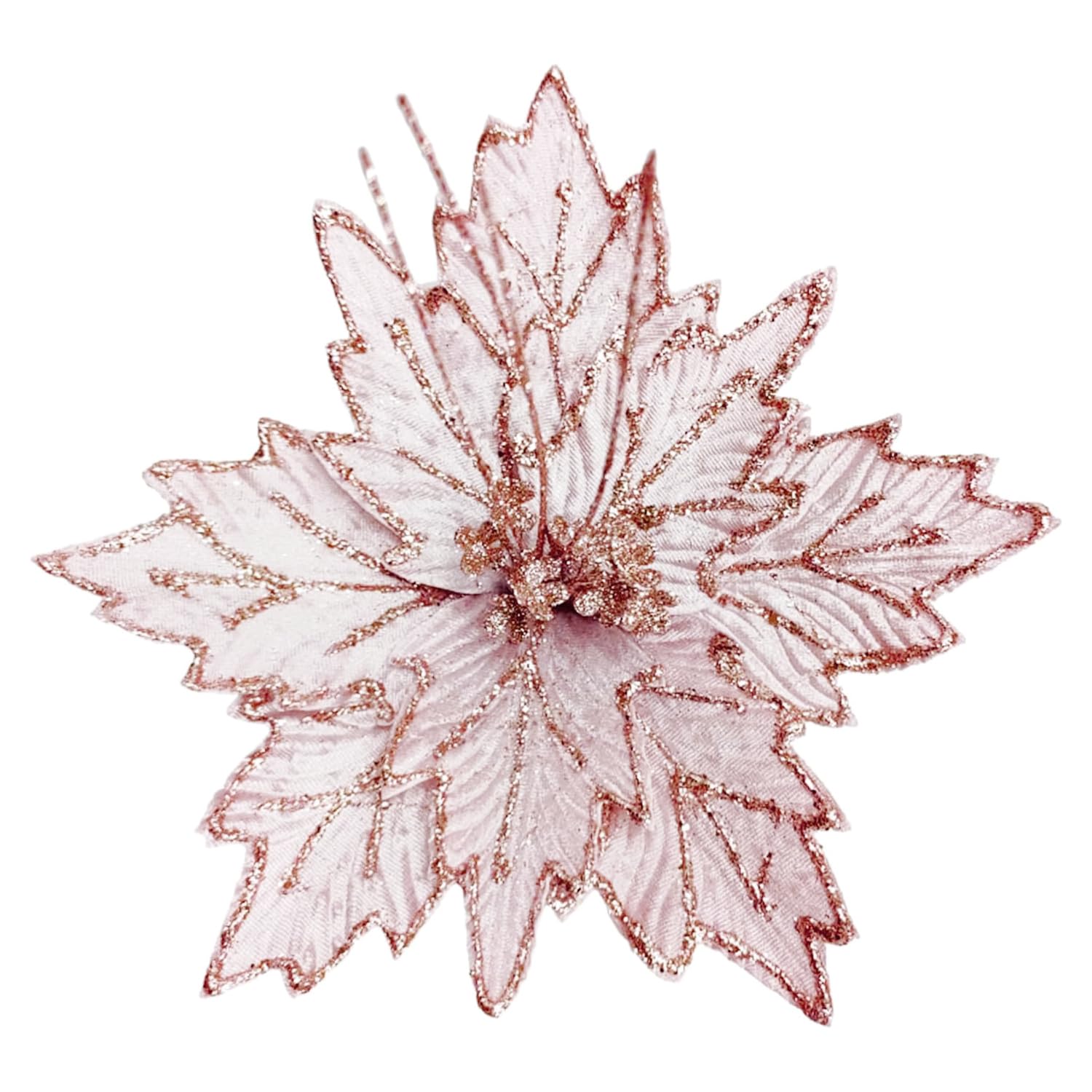 Donfulily Pack of 4 Large Heads Christmas Glitter Poinsettia Flowers Christmas Tree Ornaments Artificial Flowers with Long Stems for Xmas Tree DIY Holiday Wedding Party Decorations (Pink)