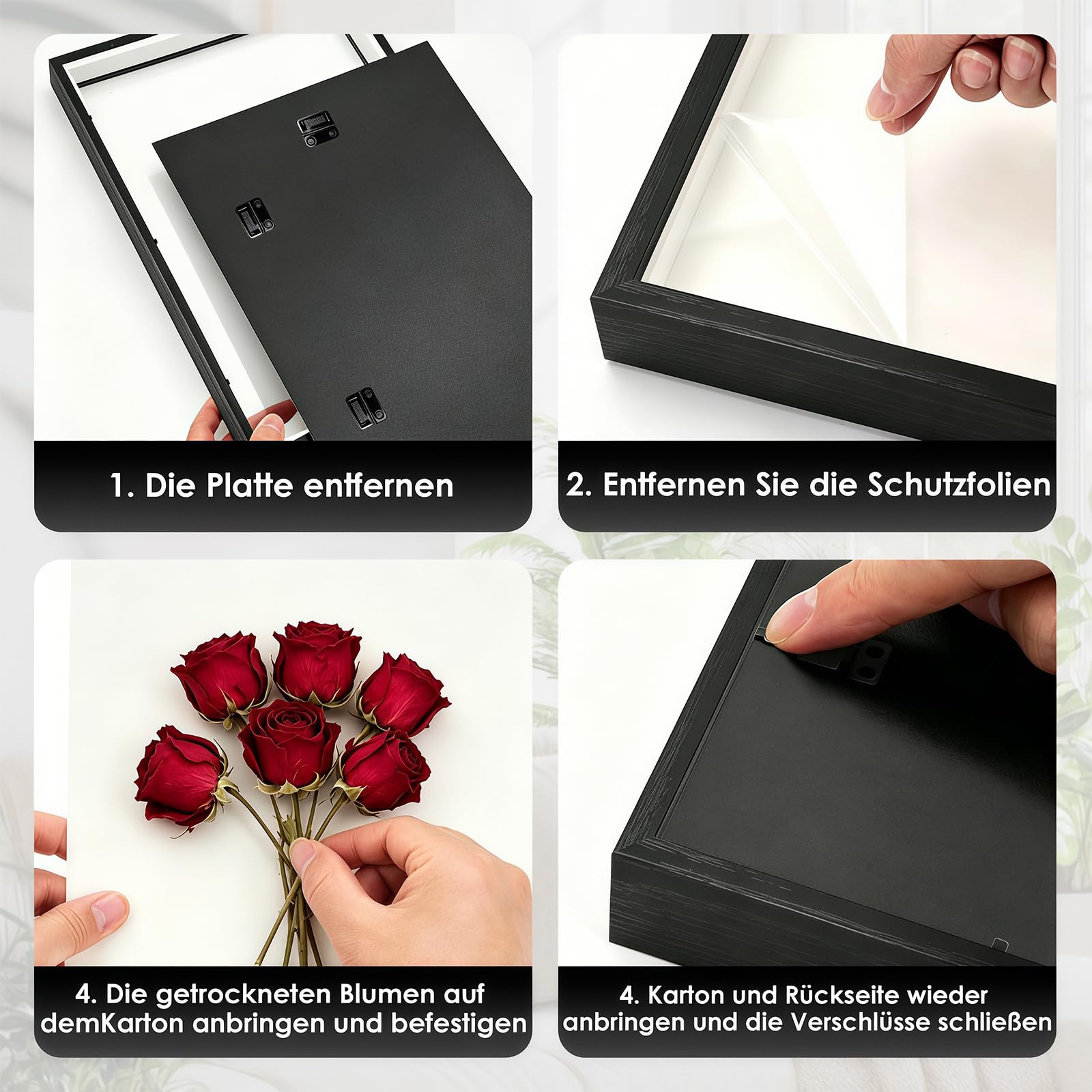 3D Bilderrahmen zum Befüllen, 41,5 x 31,5 x 4,5cm Schwarz Shadow Box, 3D Objektrahmen Tiefer 3cm für Hochzeitsstrauß, DIY Kunstwerke, Tiefer Rahmen für Wand