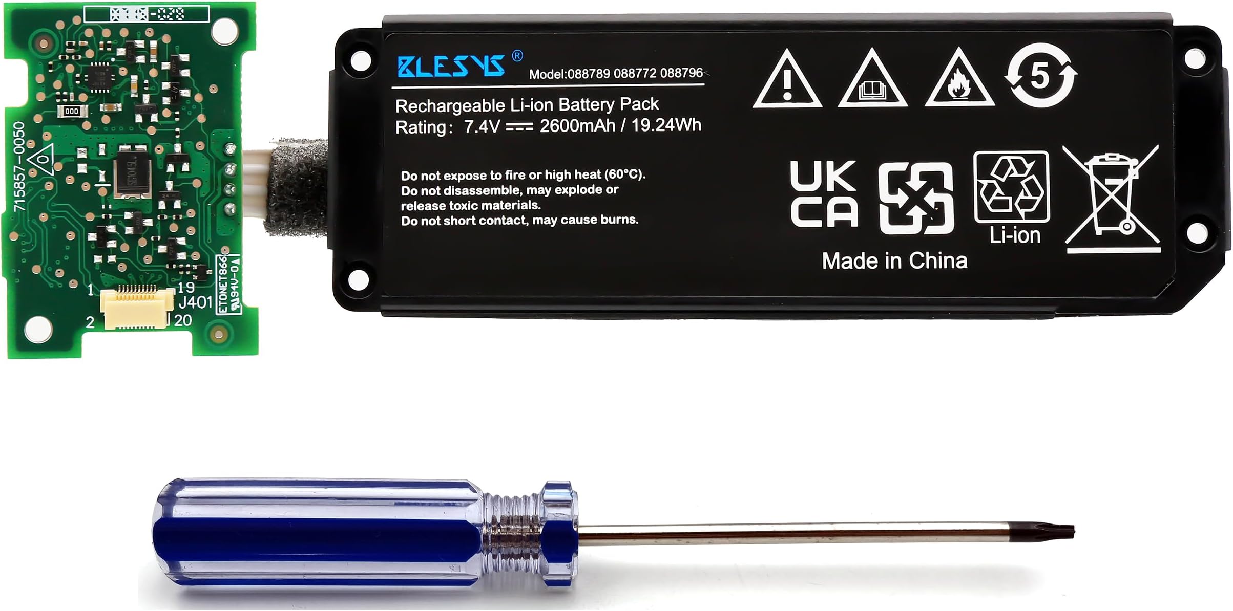 BLESYS 7.4V 2600mAh Battery for Bose SoundLink Mini 2, Mini II Speaker for 088789 088772 088796 (with board, no welding required, voltage cannot be measured directly)