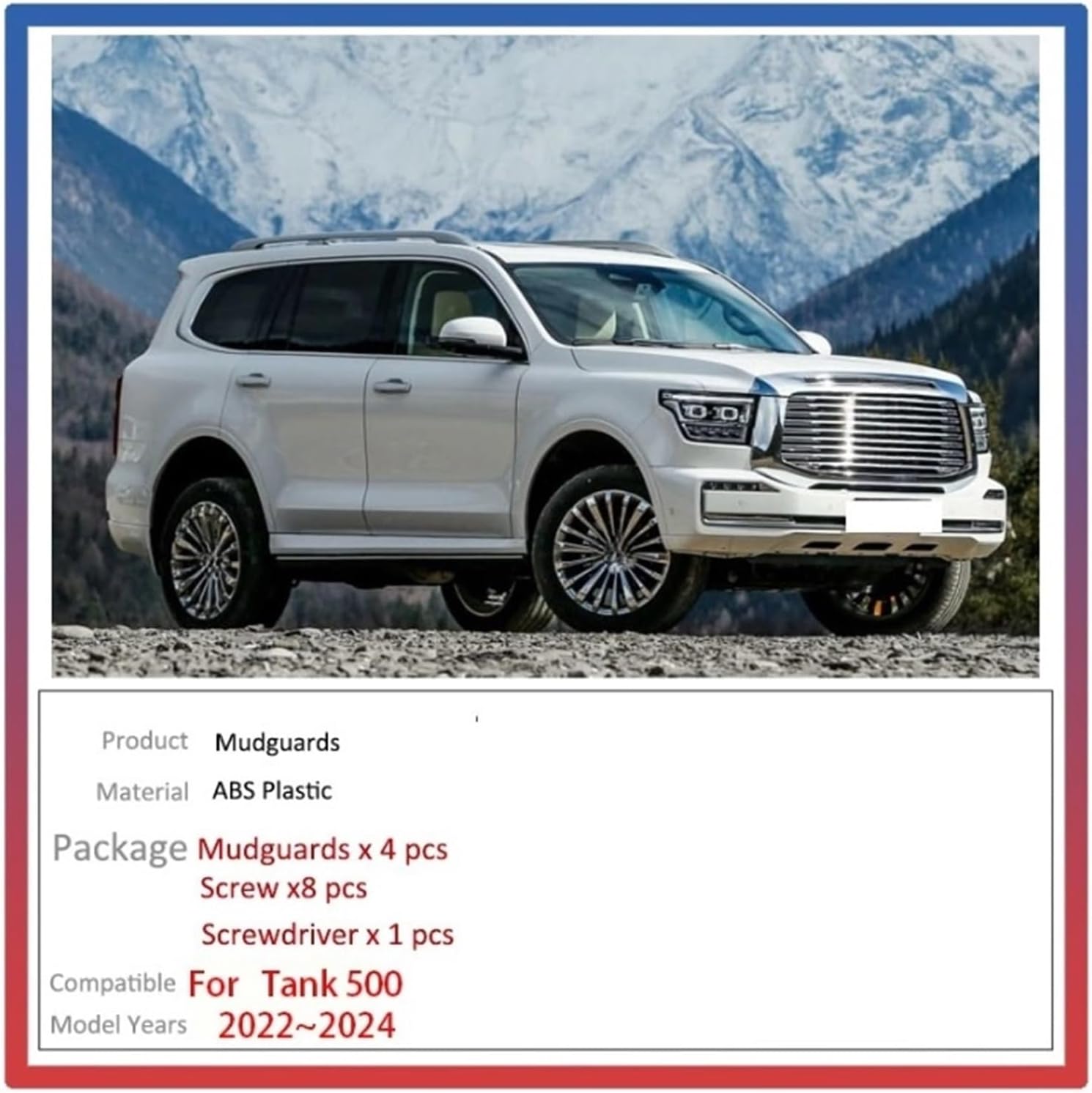 Car Mud Flaps A2 Compatible for Tank 500 2023 Tank 600 2022 2024 Auto Splash Guard Front Rear Fenders Car Mudguards(2 PCS)