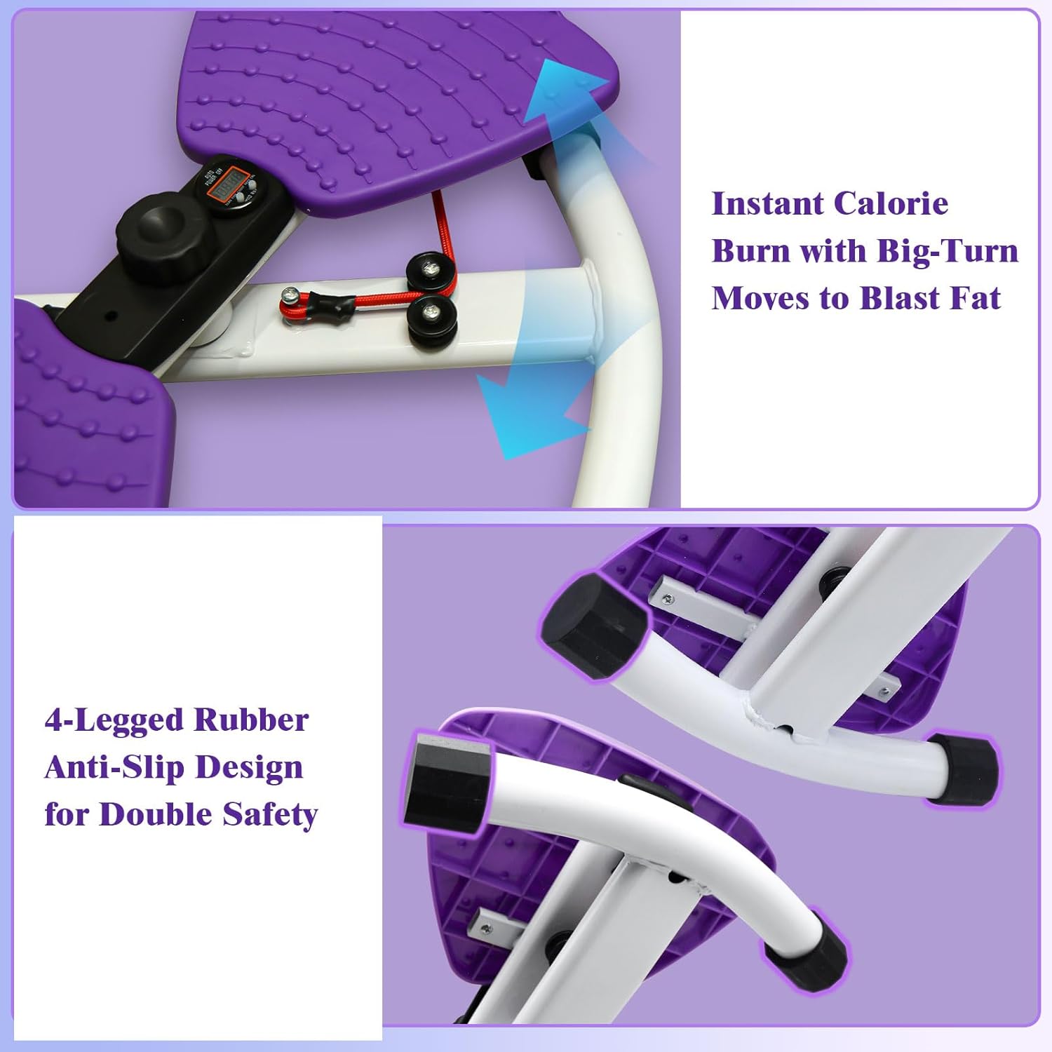 Waist Twister Ab Machine, 330 lbs Capacity, Noiseless Anti-Slip Twist Board with Resistance Bands, Adjustable Tension Knob & Foot Massage, Digital Display Tracks Time, Reps & Calories, Home Core Trainer for Men & Women