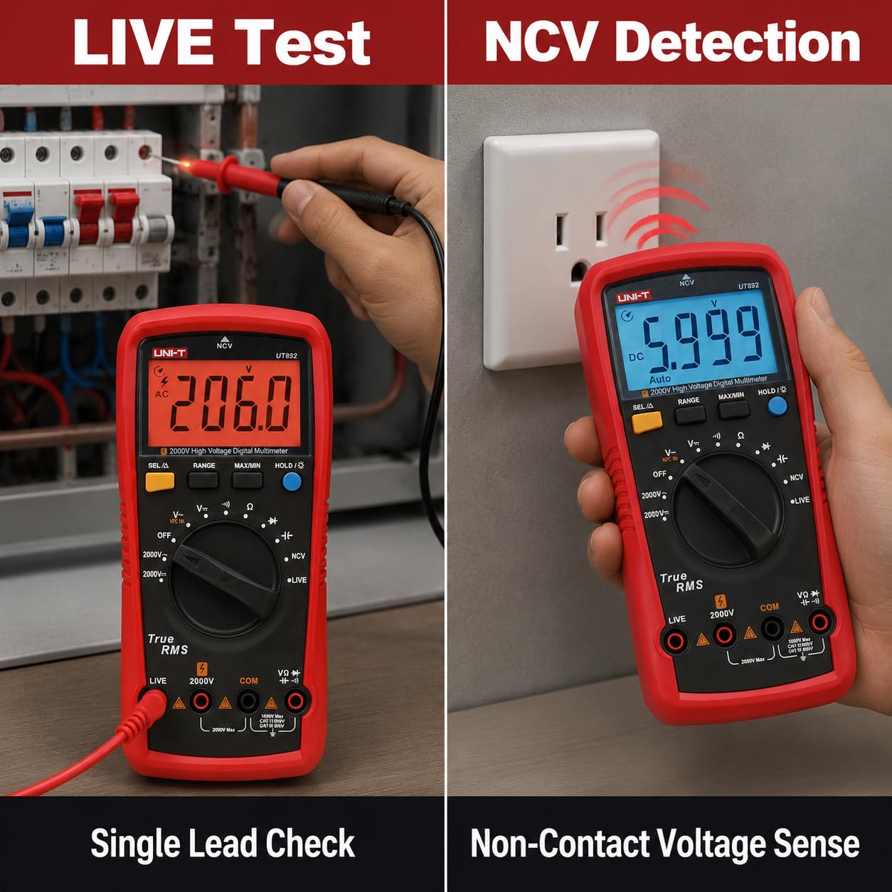 UNI-T UT892 2000V AC/DC High Voltage Digital Multimeter Features VFC Mode Built-in NCV 6000 Counts True RMS — Amazon image 5