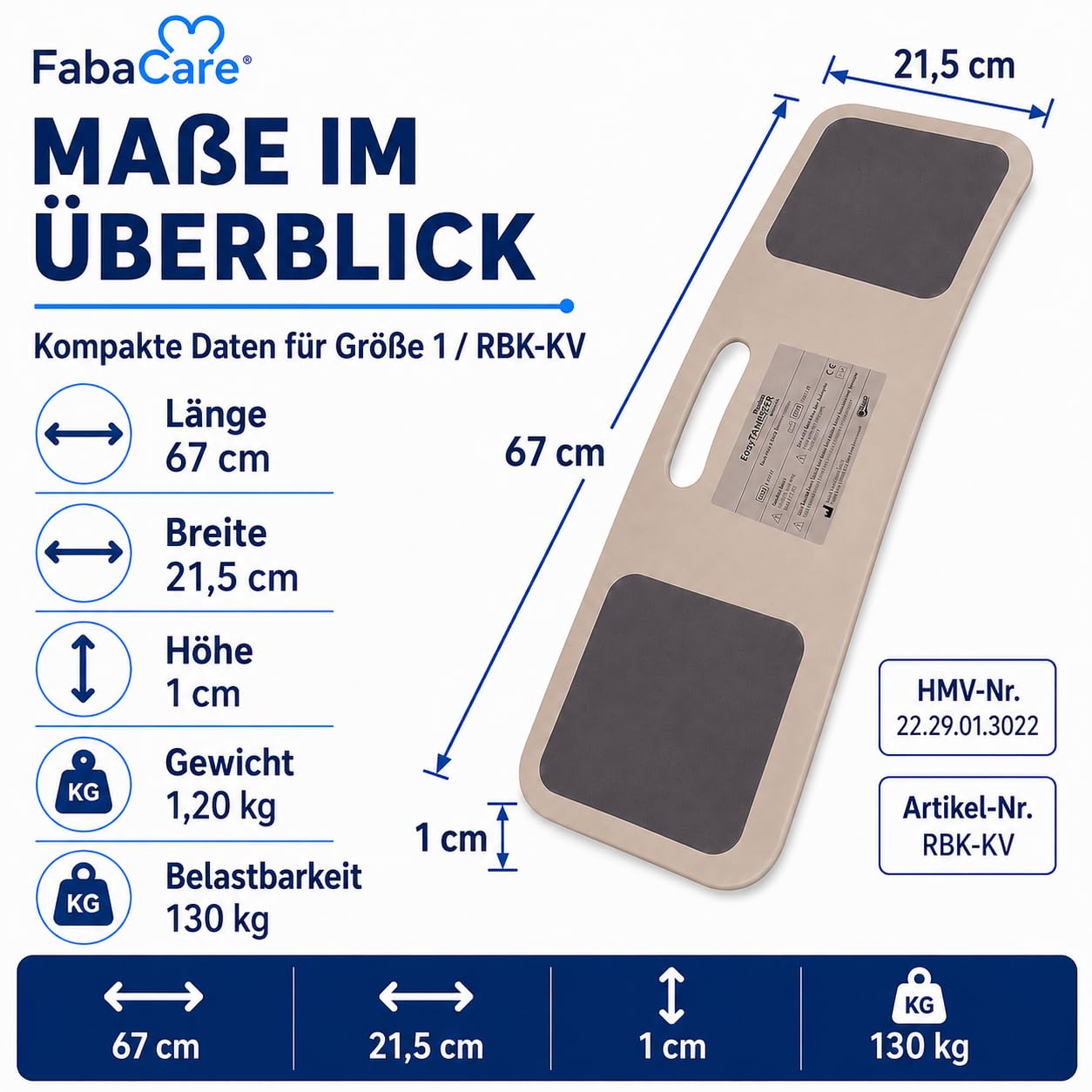 FabaCare Rutschbrett für Rollstuhlfahrer EasyTransfer wave, Rollstuhlbrett, Transferbrett, Umsetzbrett gebogen mit Griff, Transferhife vom Rollstuhl, Auto und Bett, bis 130 kg, Länge 67 cm