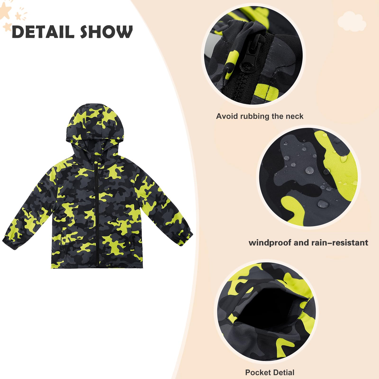 LACOFIA Veste Imperméable Enfant Garçon avec Doublure Polaire Veste Chaud Coupe Vent à Capuche Blouson de Pluie Automne/Hiver pour Enfants 3~12 ans