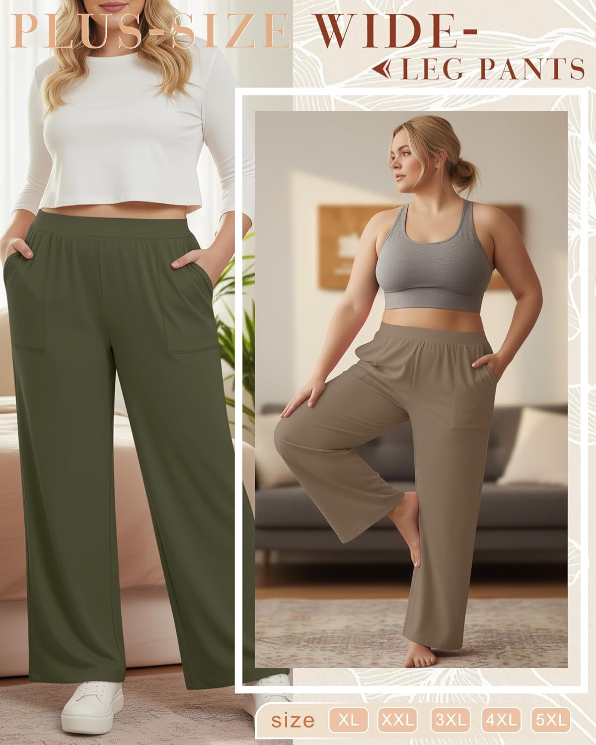 3 Pack Women's Plus Size Lounge Pants Wide Leg Yoga Pajama Palazzo Pants Loose Casual Baggy Sweatpants with Pockets - Image 3
