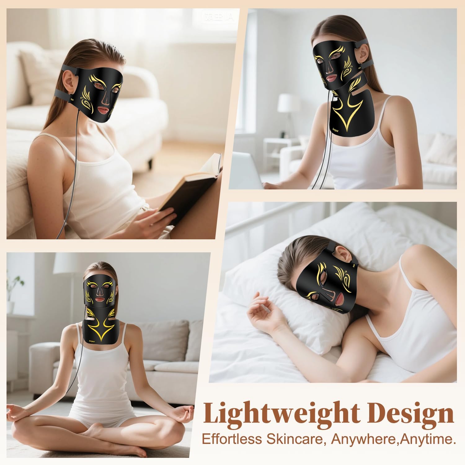 Red Light Therapy for Face and Neck Chest, Valentines Day Gifts, LED Face Mask Light Therapy, Rechargeable 2000mAh Red Light Mask with 348 LED Beads, 4 Modes, Timer for Home Skincare (Black) - Image 8