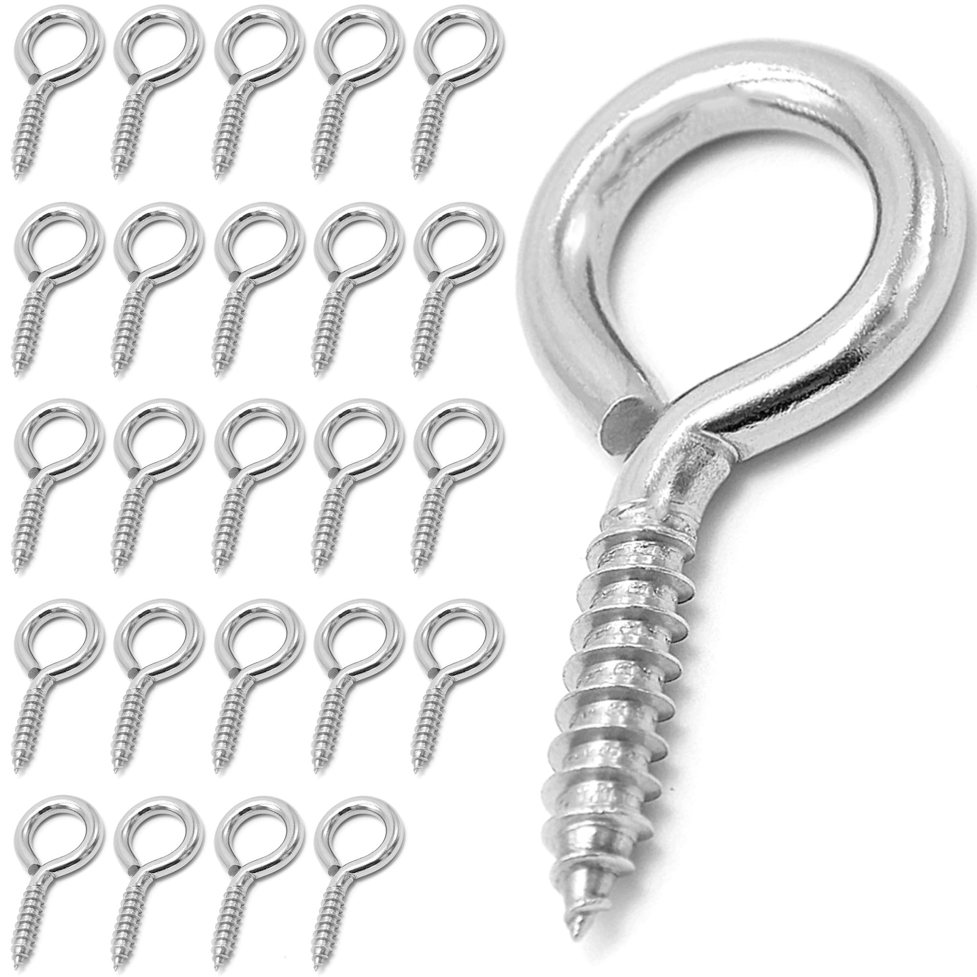 M6 24Pack 304 Stainless Steel Screw Eyes Heavy Duty Screw in Eye Hooks Ring