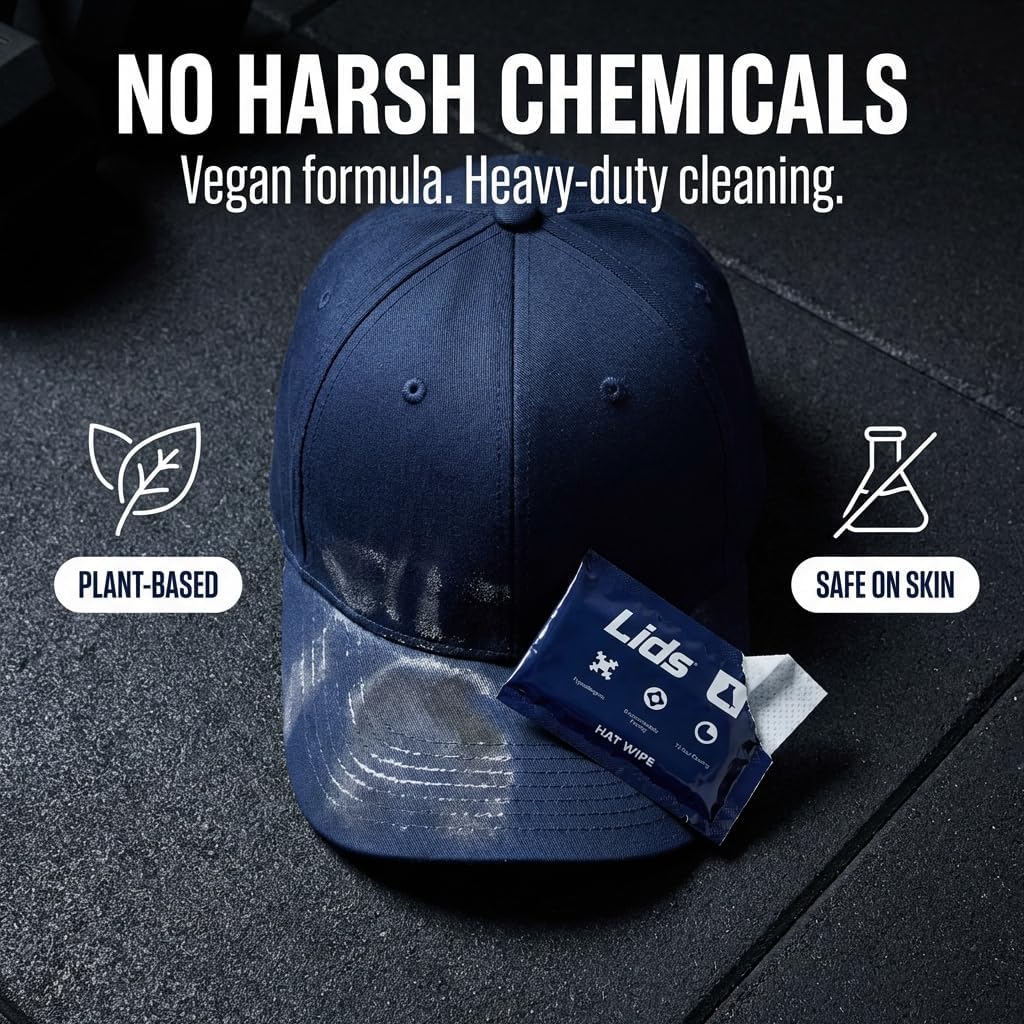 Lids On-The-Go Hat Wipes (12-Pack) – Plant-Based, Biodegradable Cap Cleaner | Cleans, Deodorizes & Protects for 3 Days | Non-Toxic, Skin-Safe Portable Dirt & Sweat Eraser