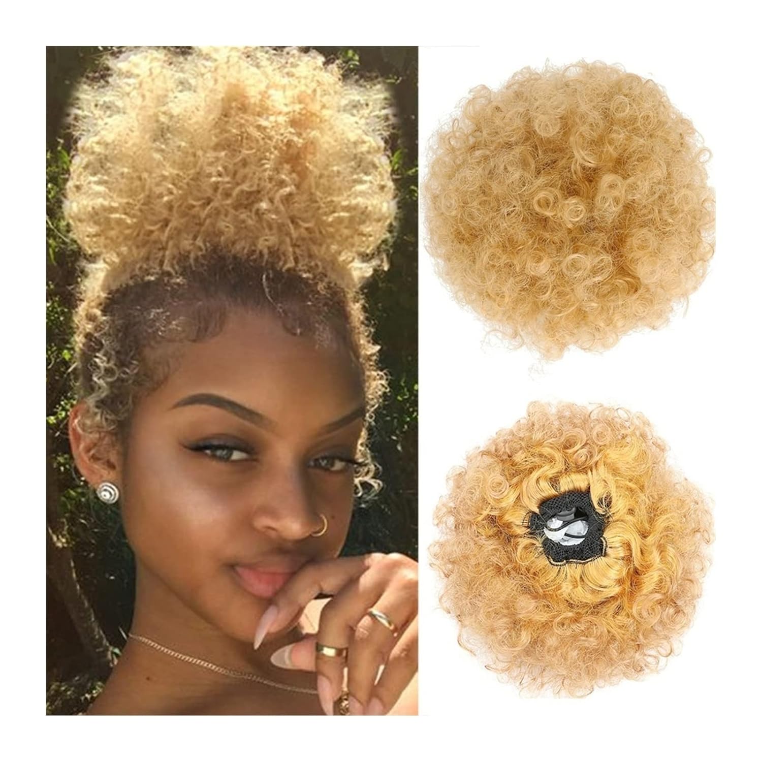 GSOUL Hair Bun Pieces for Women Synthetic Bun Drawstring Curly Puff Ponytail Natural Wig for Black Women Wrap Wigs 1 Pack