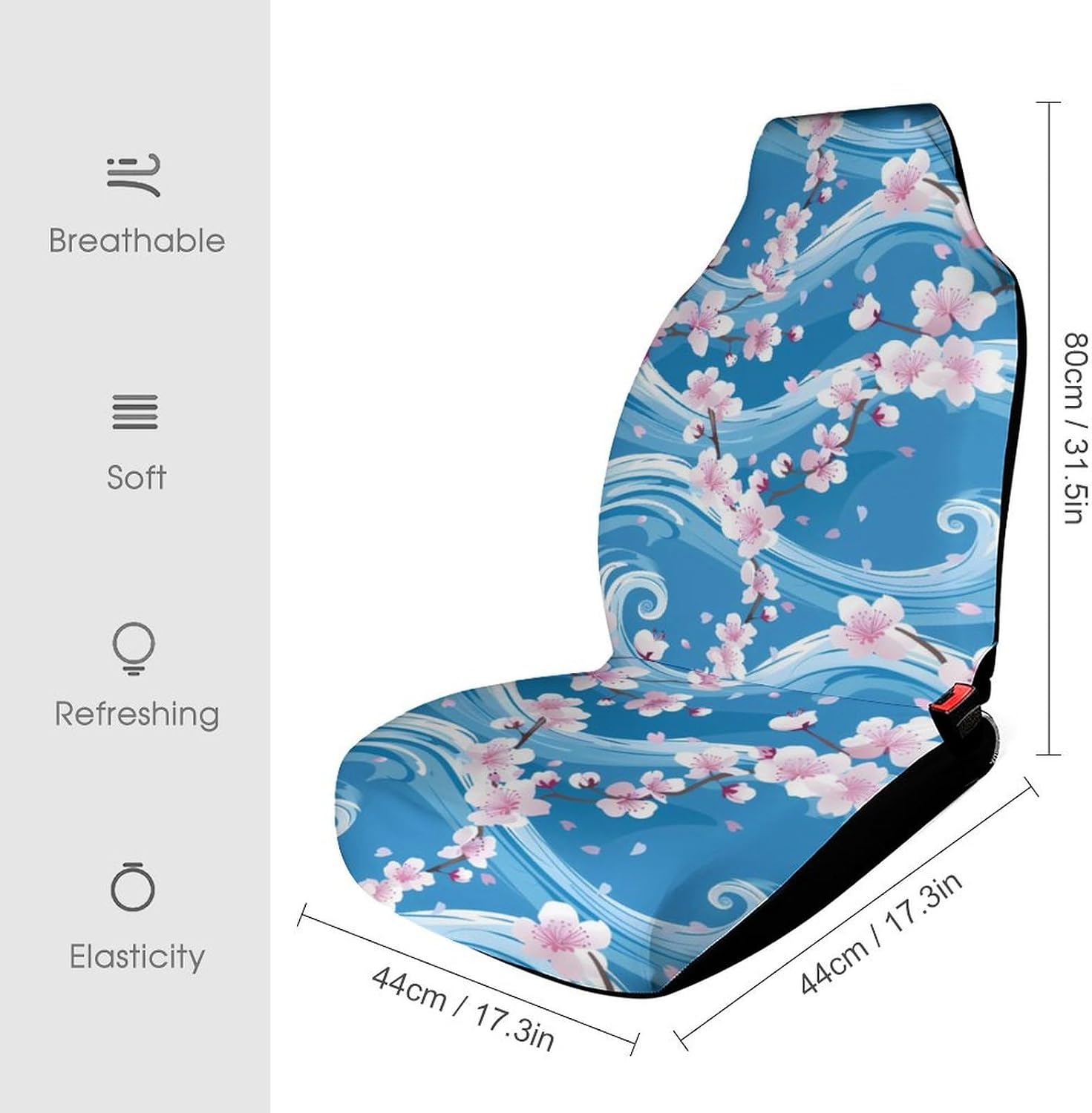Wave of Kanagawa Cherry Flowers Car Seat Covers Automotive Seat Covers Car Seat Protector Auto Front Seats Protector for Most Cars 2PCS