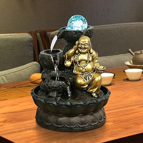 Miniatura 6 de Indoor Water Fountain Tabletop Fountains Fotai Waterfall Fountain Feng Shui Polo Office Decoration - Round Water Flow Waterfall Suitable for Office