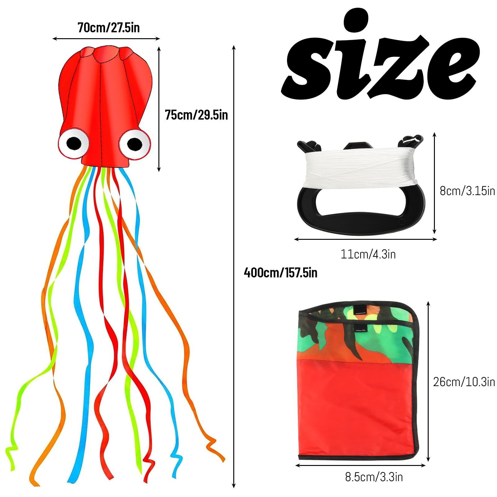 Cometa Pulpo Grande De 4 m con Cuerda De Cometa De 100 m para Niños, Niñas, Adolescentes y Adultos - 2