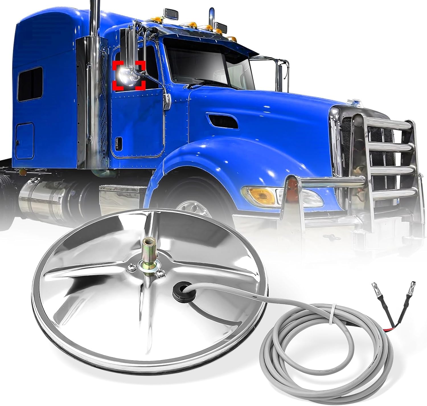 High Soar Convex Mirror for Peterbilt 386, Stainless Steel Round Mirror with Heated Defrost for Peterbilt 379 389 325 330 348 388 365 367 377 359 375 281 Driver/Left & Passenger/Right Universal side