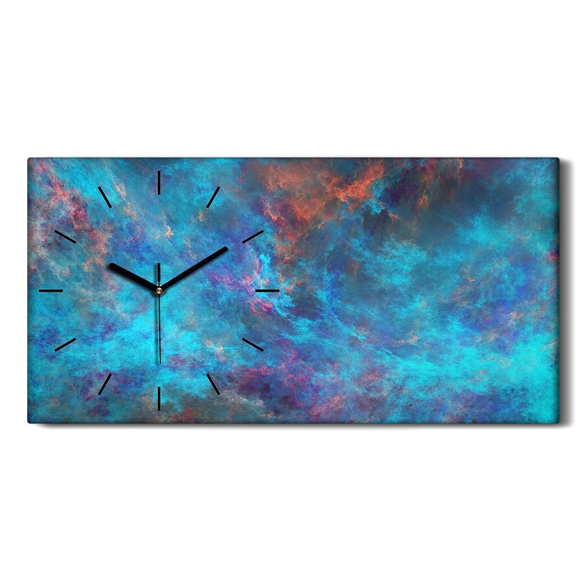 Horloge sur toile 60x30cm au design de nuages surréalistes bleus avec aiguilles noires