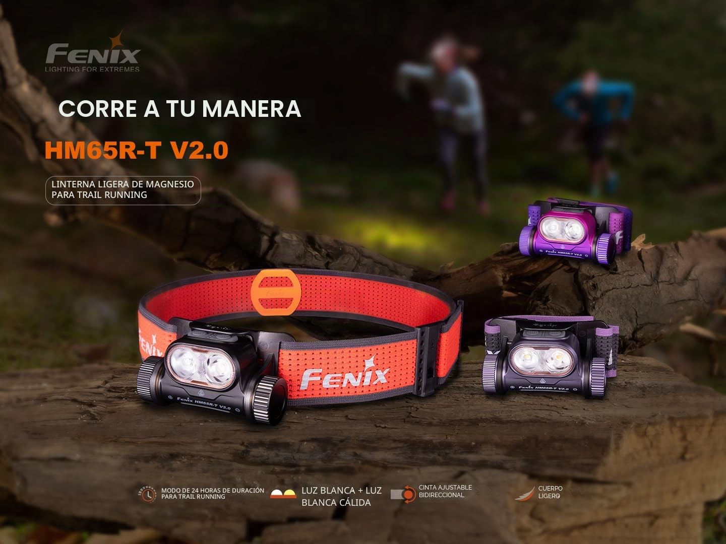 FENIX HM65R-T v2.0 - Linterna frontal recargable ligera para correr y al aire libre | 1600 lúmenes | 170 m | 300 horas máximo | Diadema deportiva ajustable de clic bidireccional | Vigas blancas y