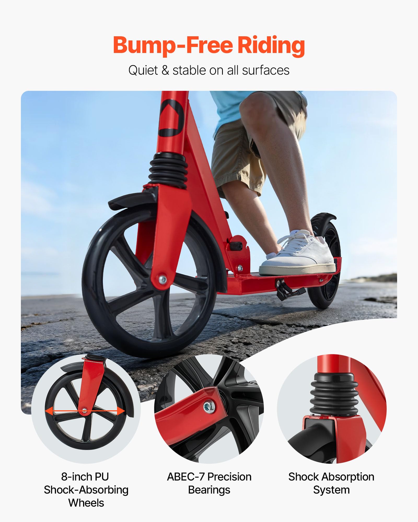 VEVOR Trottinette pour Enfants 8 Ans et Plus, Ados et Adultes, patinette à 2 Roues, Guidon réglable en Hauteur, Plateau antidérapant, Pliable et légère pour garçons et Filles à 100 kg