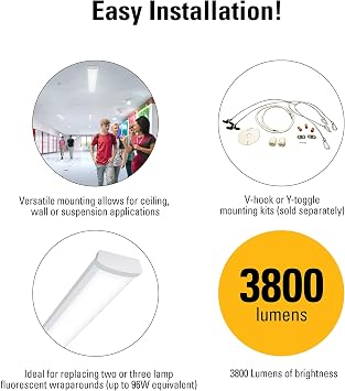 Metalux 4 Ft. Low Profile LED Wraparound Ceiling Light with Selectable Lumens & CCT - 1 Each
