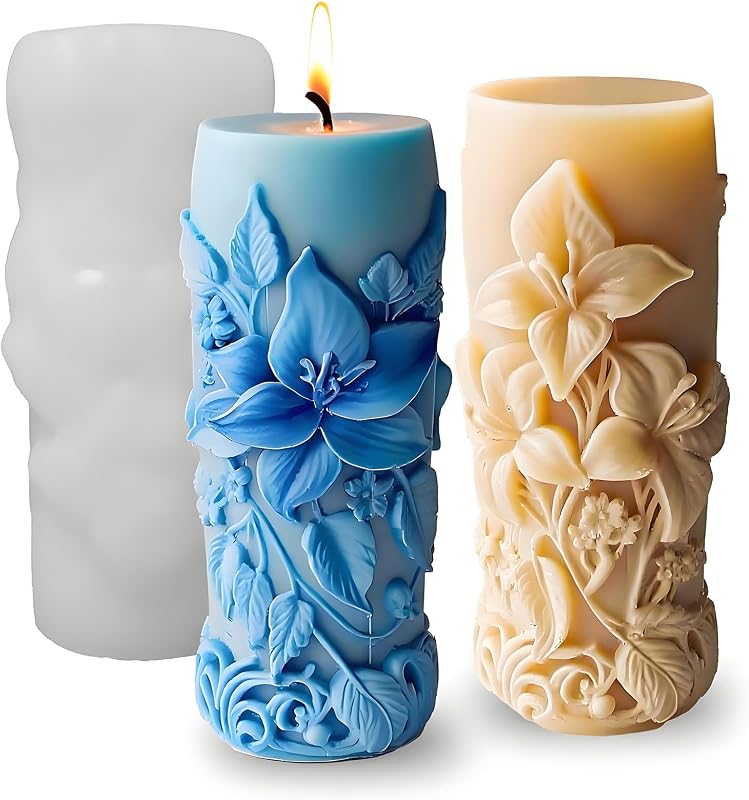 Elegantes moldes de velas en relieve de lirio para hacer velas, moldes de silicona de flores 3D para velas, jabón, cera, arcilla de resina, lirio floreciente, moldes para fondant, decoración de bodas, manualidades, arte floral