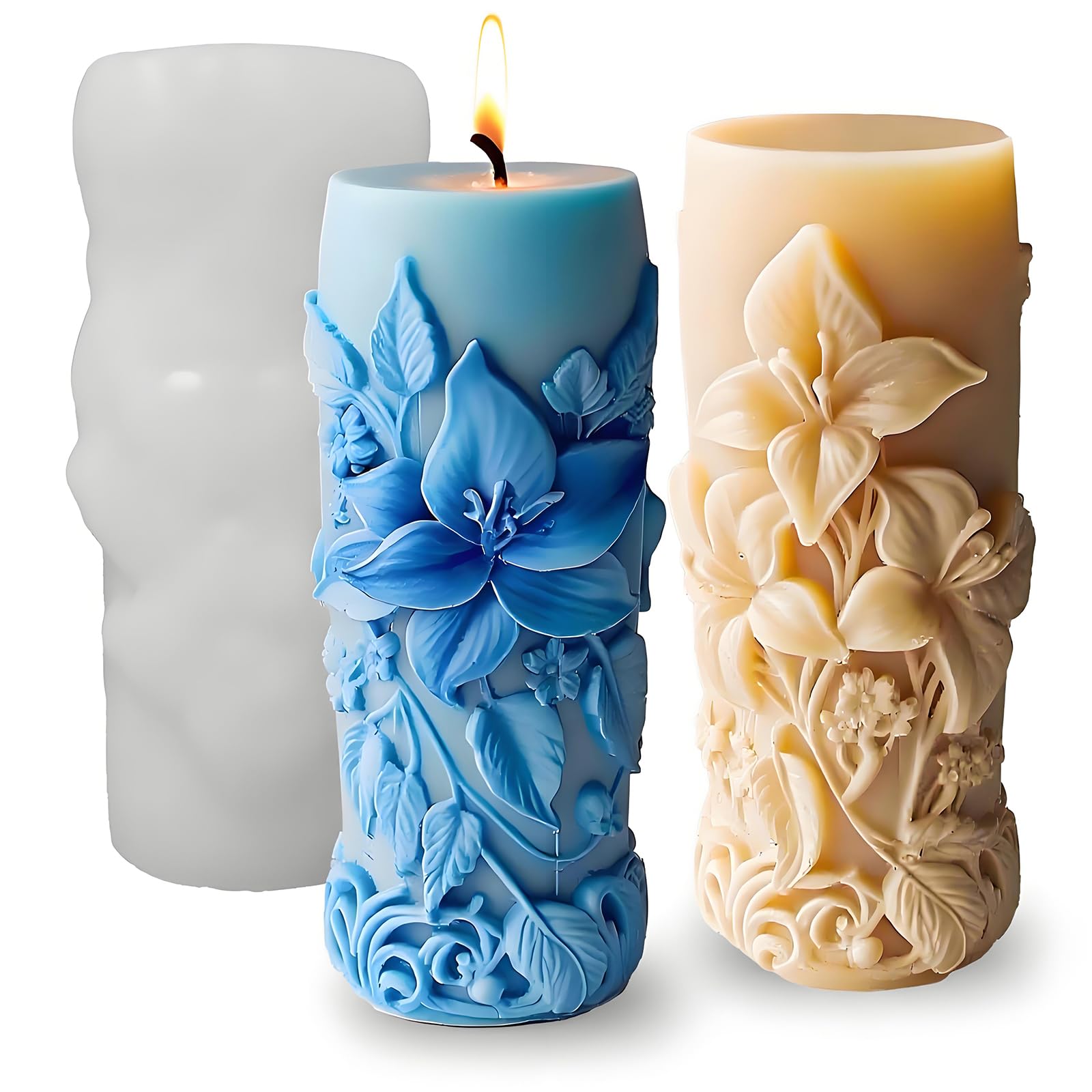 Elegant Lily Embossed Candle Molds for Candle Making, 3D Flower Silicone Molds for Candle Soap Wax Resin Clay, Blooming Lily Chocolate Cake Fondant Molds, DIY Floral Art Craft Wedding Decor
