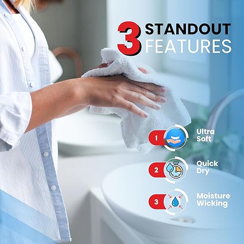 Miniatura 12 de Infinitee Xclusives Juego de 4 toallas de baño blancas de alta calidad para baño (27 x 54 pulgadas), toallas de baño 100% algodón hilado en anillo