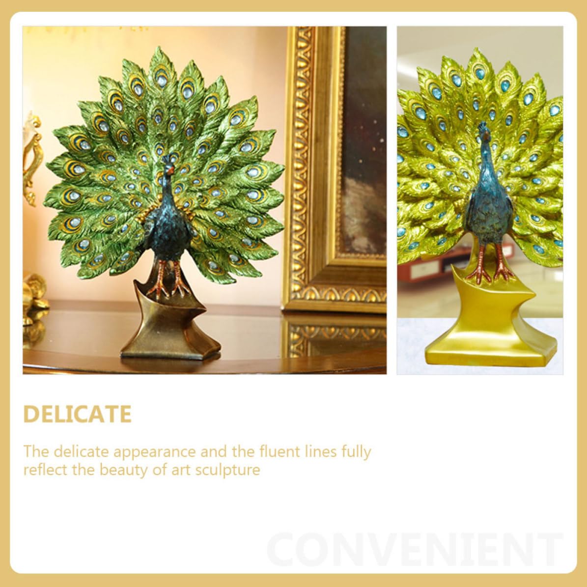 Pfauenornament aus Kunstharz mit Zartem Design und Praktischer Nutzung als Elegante Hochzeitsgeschenk Deko für Wohnzimmer und Büro