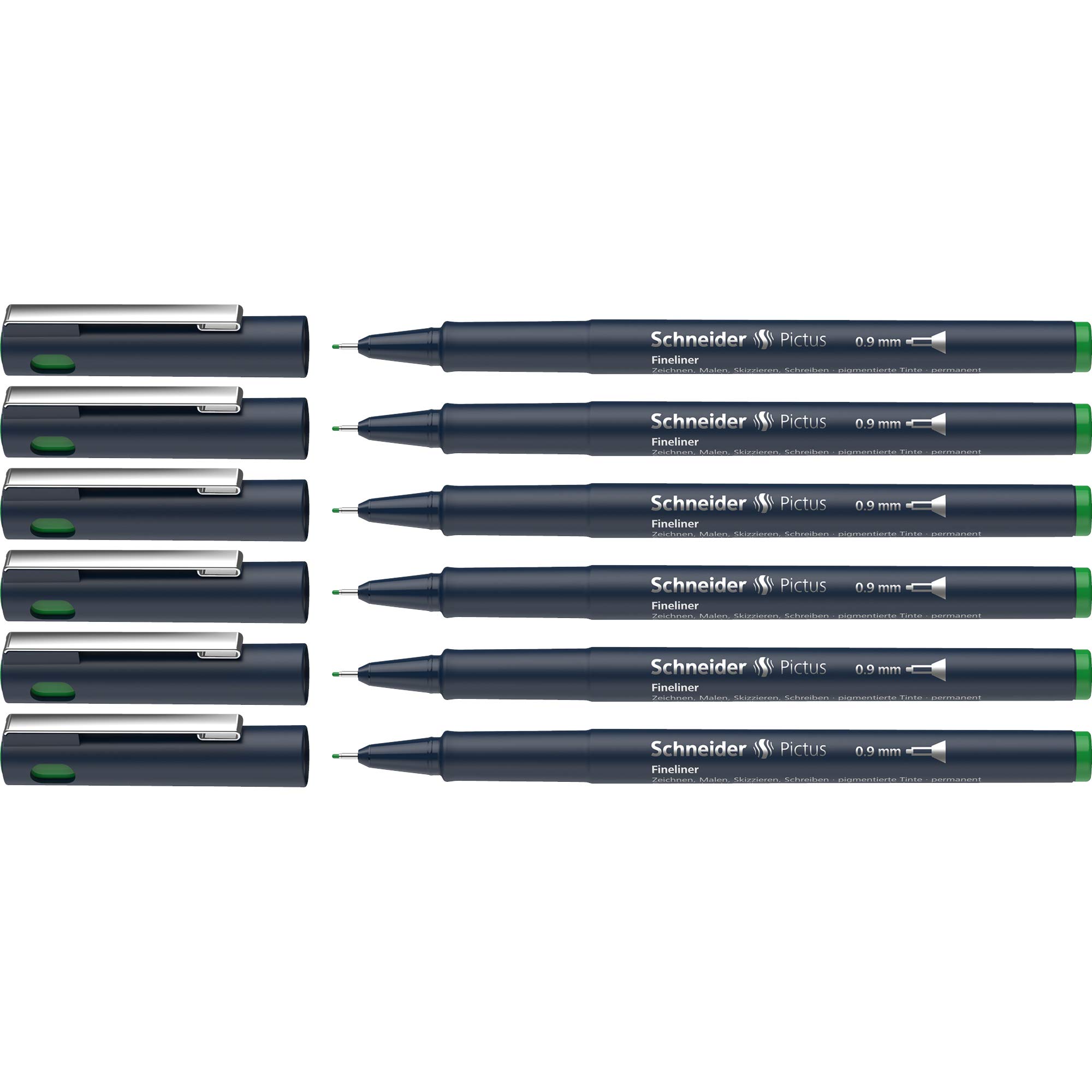 Schneider Pictus Fineliner Pens Line Width 0.9 mm Pack of 6 Green