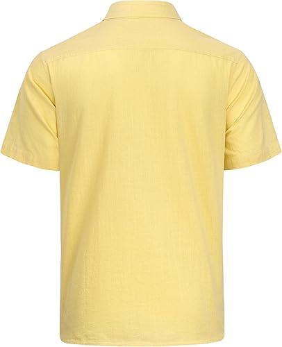 Miniatura 44 de J.VER Camisas de manga corta de lino y algodón para hombre, estilo informal, ligeras, con botones, para vacaciones, playa y verano, con bolsillo