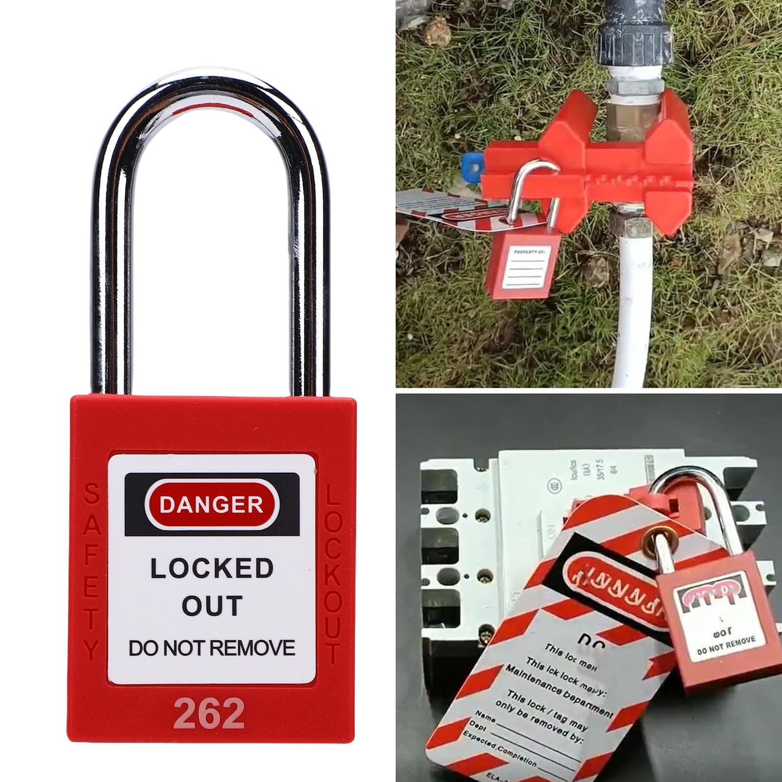 Candado de seguridad con etiquetado y bloqueo con grillete emergente automático, cerraduras de seguridad industriales para bloqueo de nailon PA