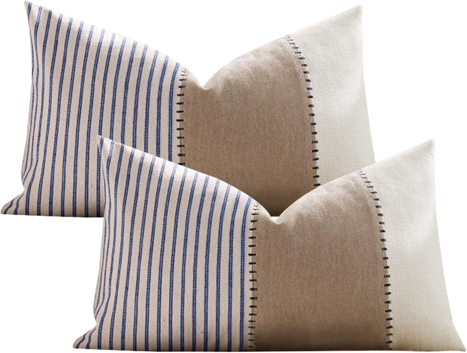 Striped Patchwork Pillow Covers Neutral Linen Square Cushion Cover Modern Simple Pillow Case for Sofa Bed Living Room Bedroom Hotel Grey 18x18