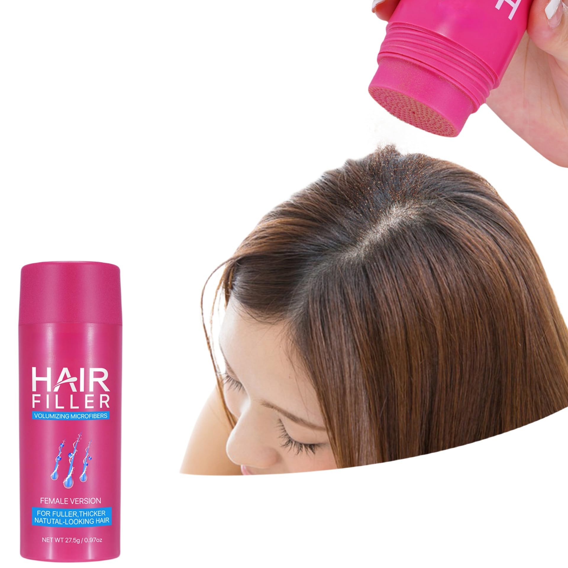 JDLYEVERWomen Hair Filler Volumizing Microfibers, Hairline Fiber Spray Instantly Fills Hair Seams with Color Dense Hair Hairdressing Fiber Spray, Color Enhancing Long-Lasting (Light Brown)