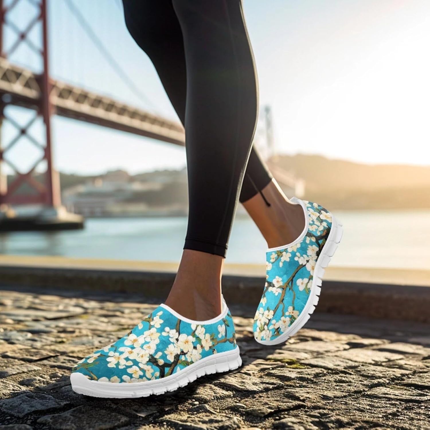 Doojoayie Almond Blossom Sneakers for Women Walking Shoes Size 5.5 Casual Shoes for Women Impressionist Travel Shoes Ladies Tennis Shoes for Jogging Workout - Image 3