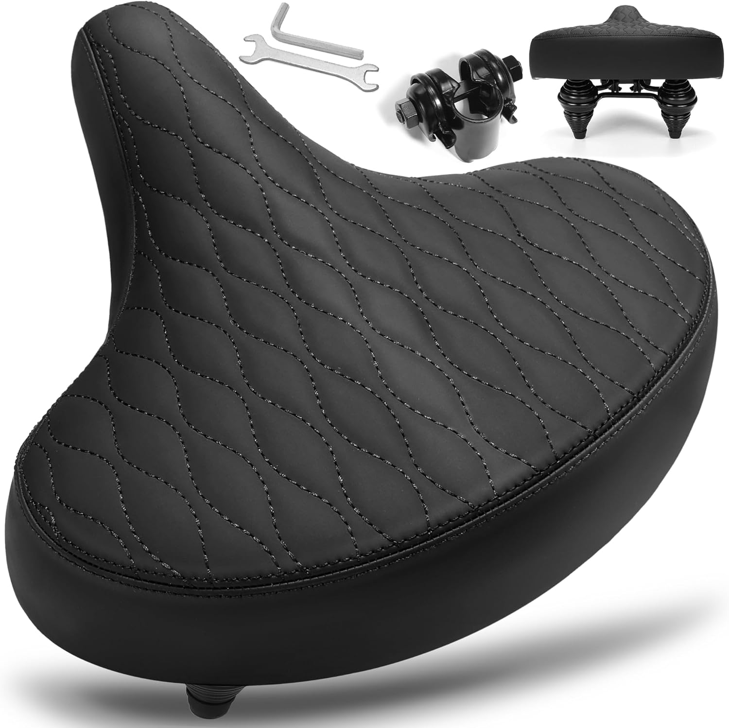 Wide Bike Seat for Men & Women Comfort, Extra Soft Padded Large Bicycle Seat Cushion, Comfortable Oversized Bike Saddle for Ebike, Mountain Bike, Beach Cruiser, Stationary Exercise Bike