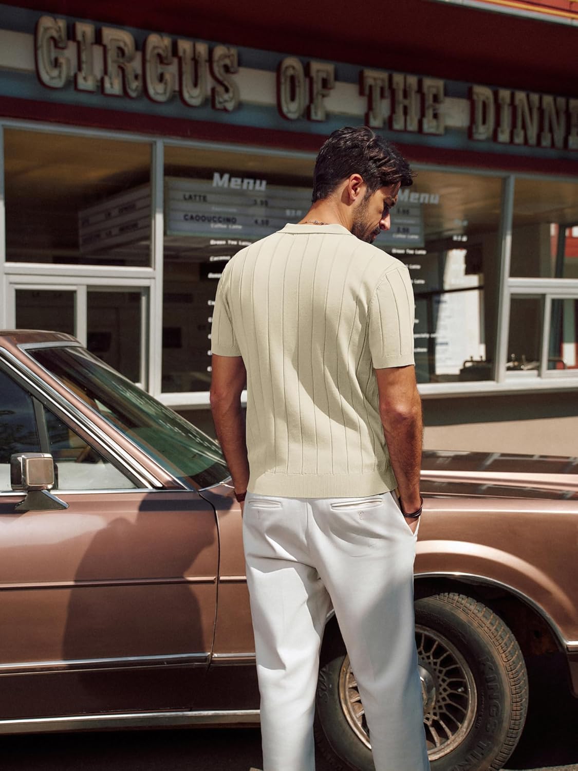 PJ PAUL JONES Men's Polo Shirt V Neck Texture Shirt Short Sleeve Casual Knit Polos - Image 4