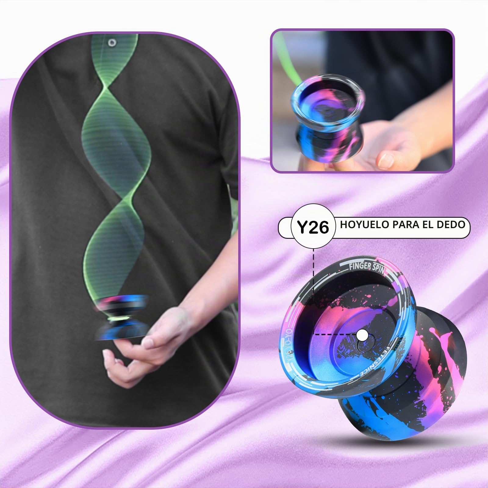 FETESNICE yoyo 002 - Yoyo profesional para niños y adultos, metal doble propósito, mariposas con bolsa, guante, 10 cuerdas