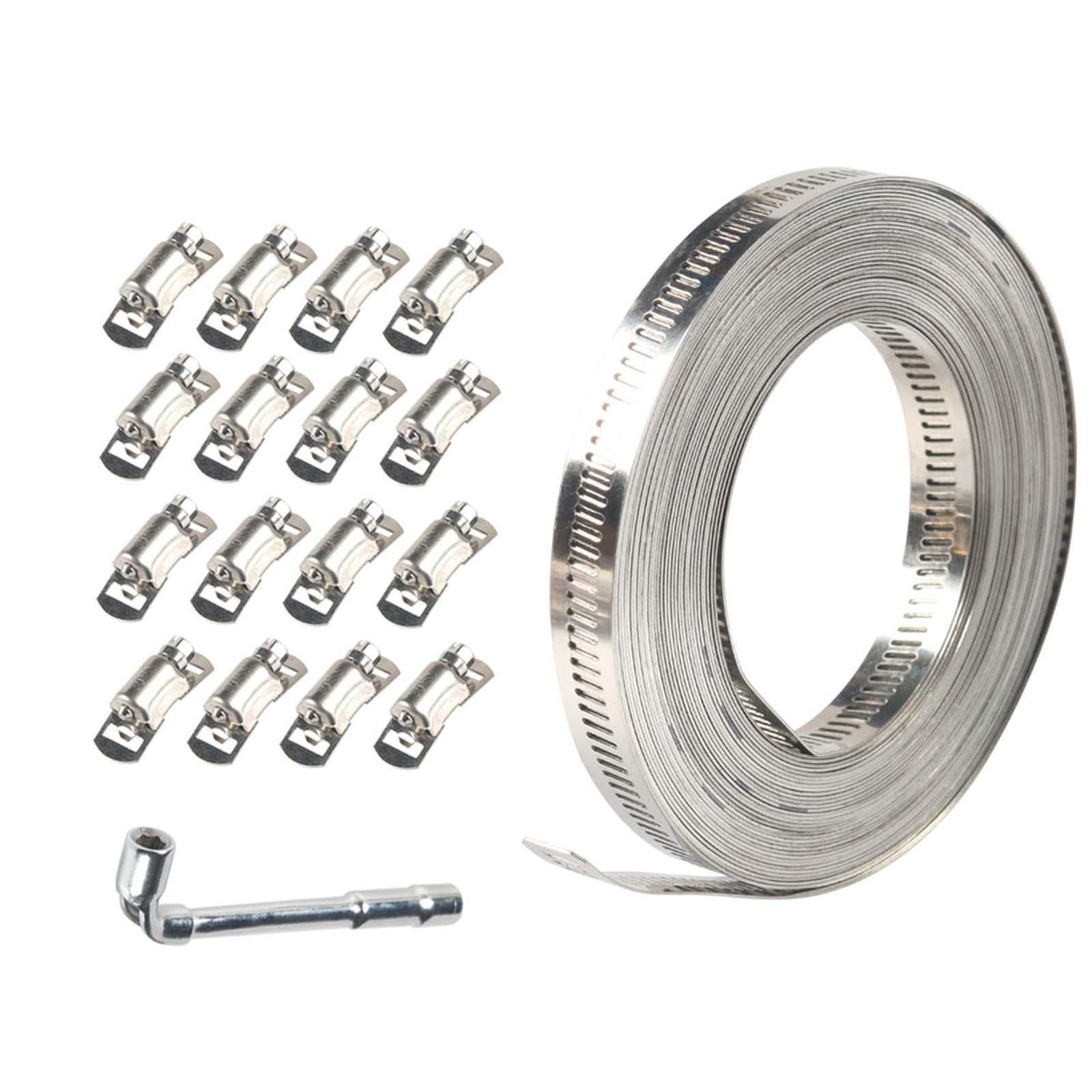 Ktuxzci 10M With 16 Fastener Strong Fasteners 304 Stainless Steel Hose Clamps Metal Strap Versatile Adjustable Worm Gear Band Clamps Pipe Connection Strong Fasteners Duct Pipe, Fastener 45X16x11mm