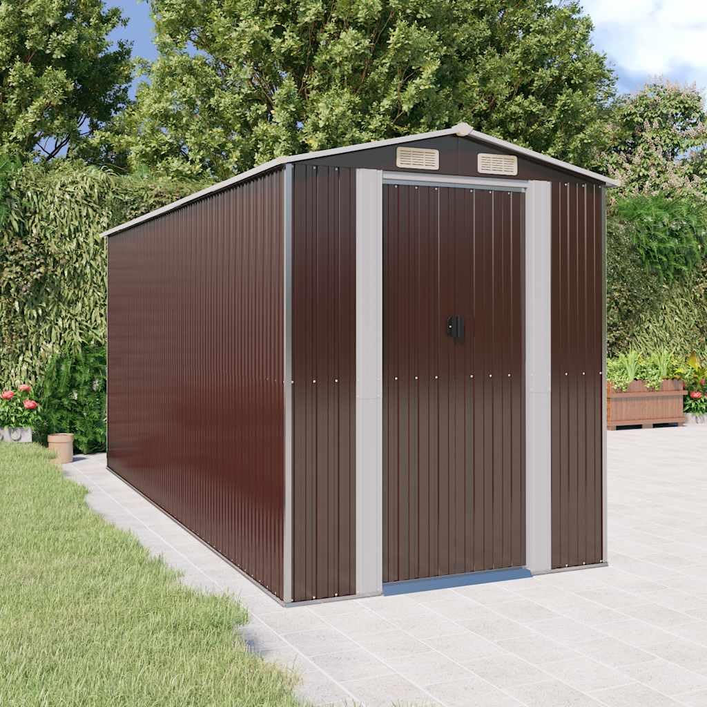 Générique Abri de Jardin Marron foncé 192x440x223 cm Acier galvanisé,Maison & Jardin,Pelouses & Jardins,Vie en extérieur,Structures extérieures,Cabanes & abris de Jardin,3147463