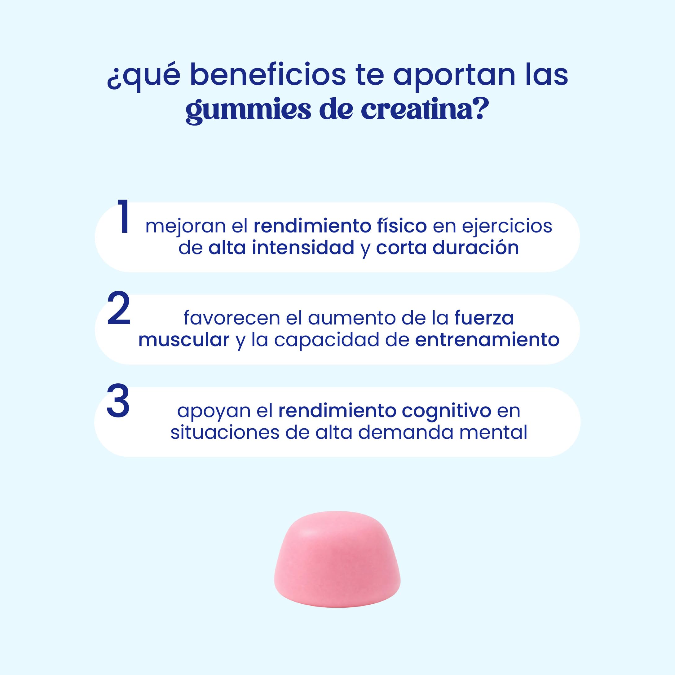 Gominolas de Creatina Monohidrato pura – 1,5 g por Gummy – 60 Gummies veganas – Pre-Workout Fuerza, Rendimiento Físico y Mental – Refuerzo Cognitivo – Sabor Fresa – Jelly Pills Sports – 1 mes