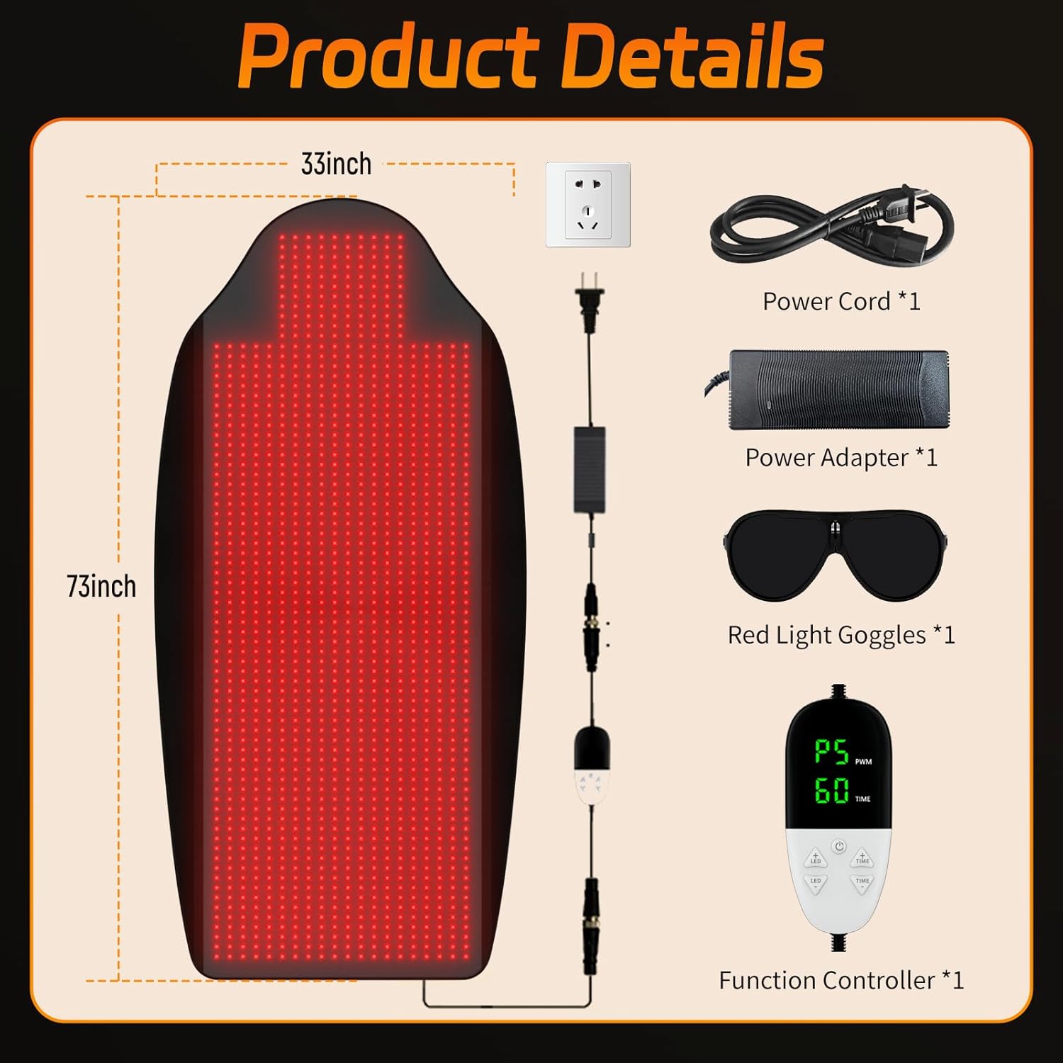 KTS Red Light Therapy Mat for Body, Upgraded 73" x 33" Red & Infrared Light Therapy Blanket, 1370pcs 2 in 1 LED Beads 660nm & 850nm, Adjustable Timer & Intensity for Full Body Pain Relief