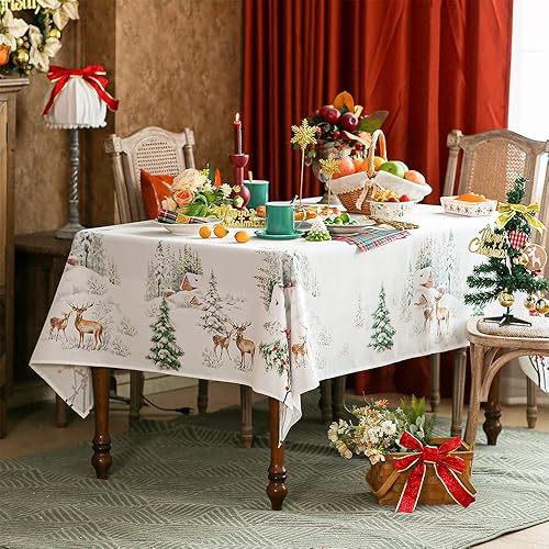 Miniatura 6 de SUTAVIA Mantel rectangular impermeable con temática de renos, cardenales, blanco nieve, decoración de mesa para Año Nuevo, hogar, vacaciones,