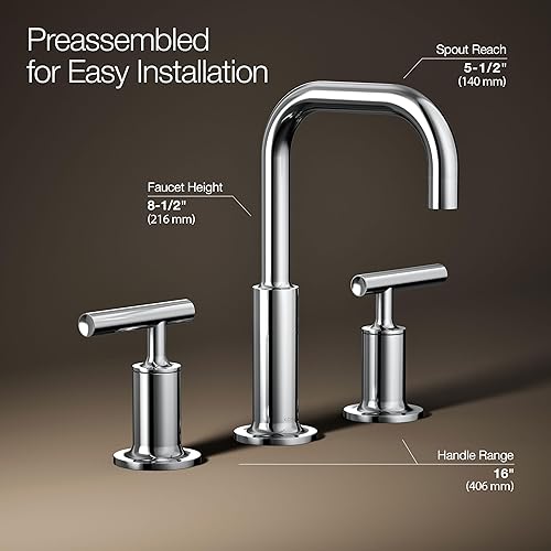 Miniatura 94 de Kohler K-14410-4-BGD Purist - Grifo para lavabo de baño con manijas de palanca baja y boquilla baja, 14406-4-BL Negro mate,Oro rosa vibrante.,Bronce