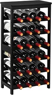 VASMIA 6-Tier Bamboo Wine Rack with Tabletop - Freestanding 24-Bottle Floor Shelf for Kitchen Bar Living Room, Black
