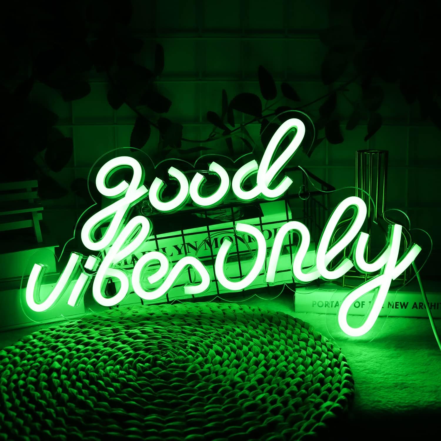 JFLLamp Good Vibes Only Neon Signs for Wall Decor Neon Lights Led Signs Suitable for Living Beer Bar Game Room Hotel Birthday Party Restaurant Christmas Unique Gift for Lover, 16.5 * 10 Inch(Green)