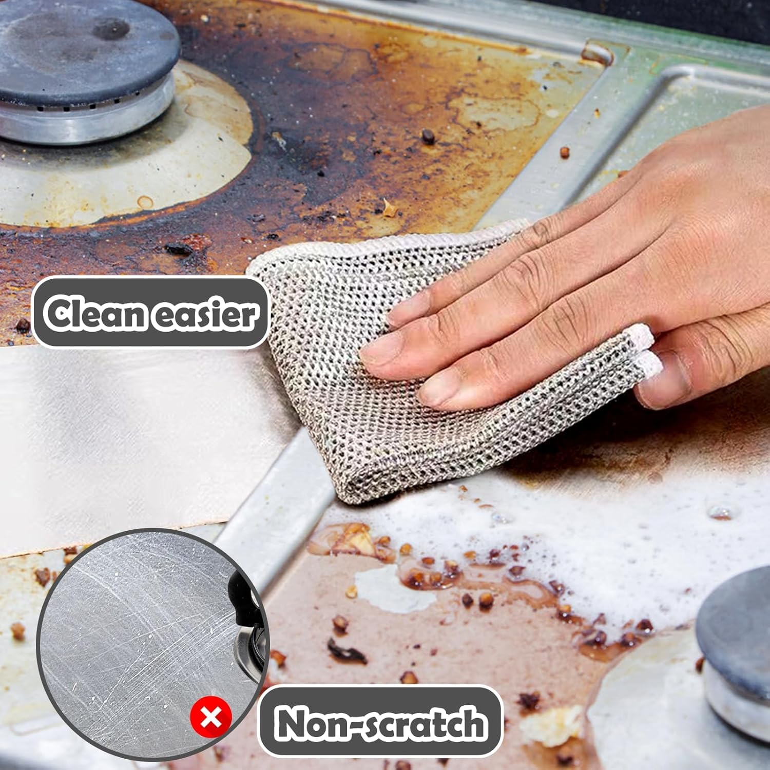 Kyrotech 5 Adet Tel Temizlik Bezi – 20x20 cm Paslanmaz Metal Tel Temizlik Süngeri – Islak ve Kuru Kullanıma Uygun, Çizmeden Temizleyen Çok Amaçlı Tel Bez – Tencere, Tepsi, Fırın, Lavabo Temizliği için