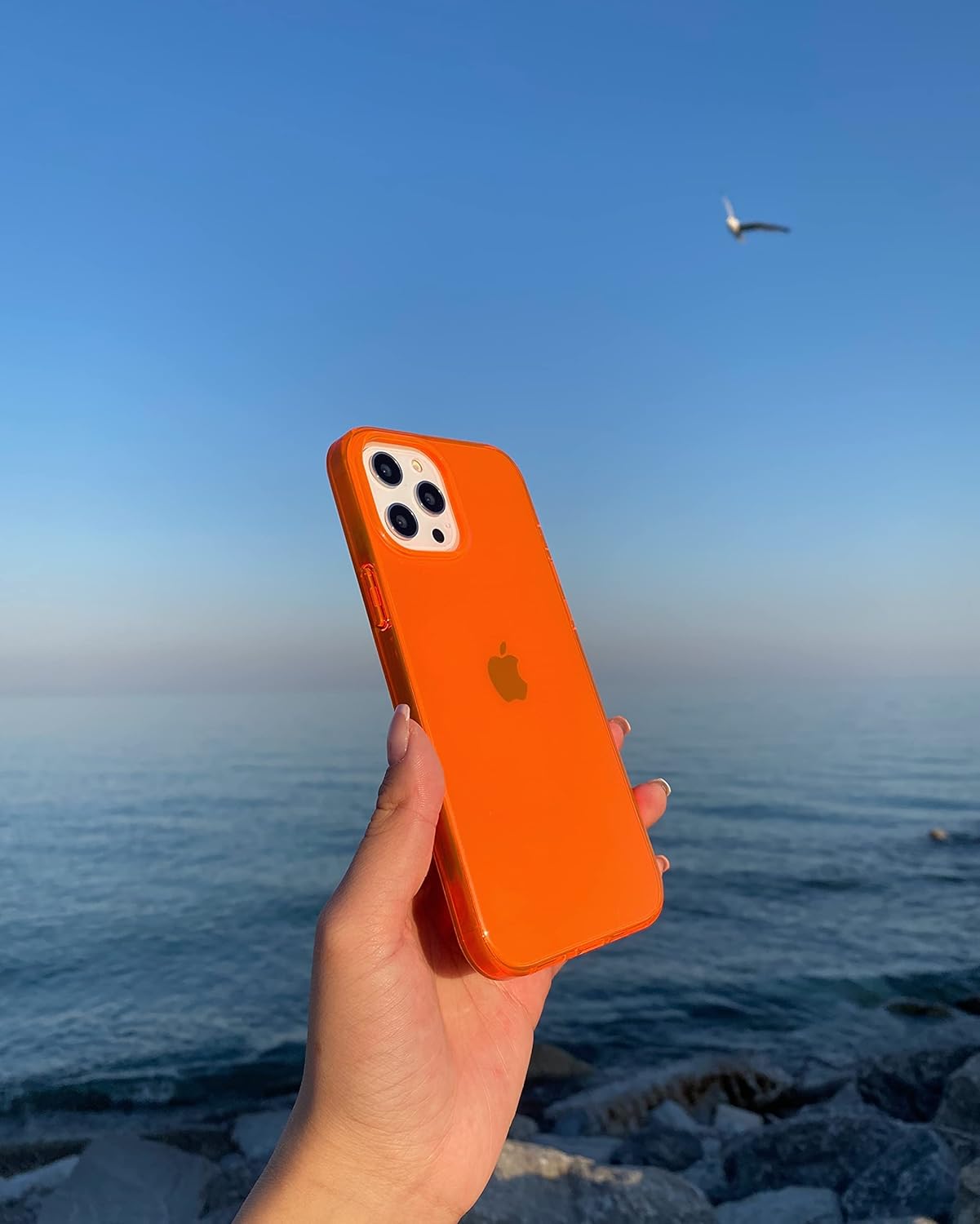 FELONY CASE - Stylish Neon Orange Crystal Clear Phone Case for iPhone 12/12 Pro - Compatible with MagSafe - 360° Shockproof Protective Cases
