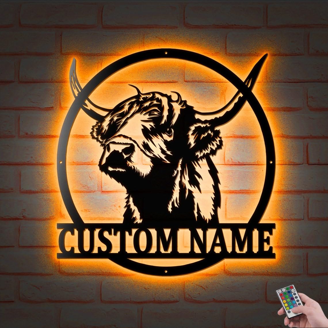 Custom Highland Cow V1 Metal Wall Art With Led Lights, Personalized Heife Name Sign Decoration For Home, Cow Metal Sign