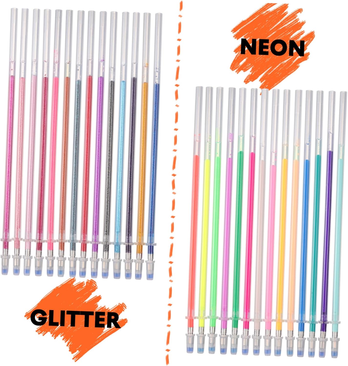 TOYANDONA 100 pcs Glitter and Metallic Gel Pen Refills, 0.8mm Colorful Gel Pen Set Glitter and Metallic Coloring Pens Art Marker for Crafting Drawing (Mixed Color and Color)