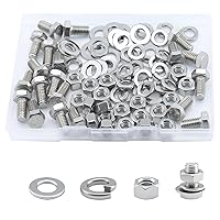 Vista 12 de Tornillo de cabeza hexagonal 1/4-20 x1 (20 unidades), tuercas de bloqueo, kits de arandelas planas y de bloqueo, acero inoxidable 304 18-8